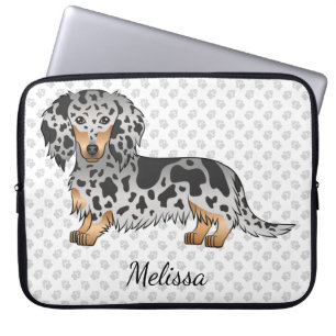 Svart Och Tanfläckig Långhårig Dachshund & Namn Laptop Fodral