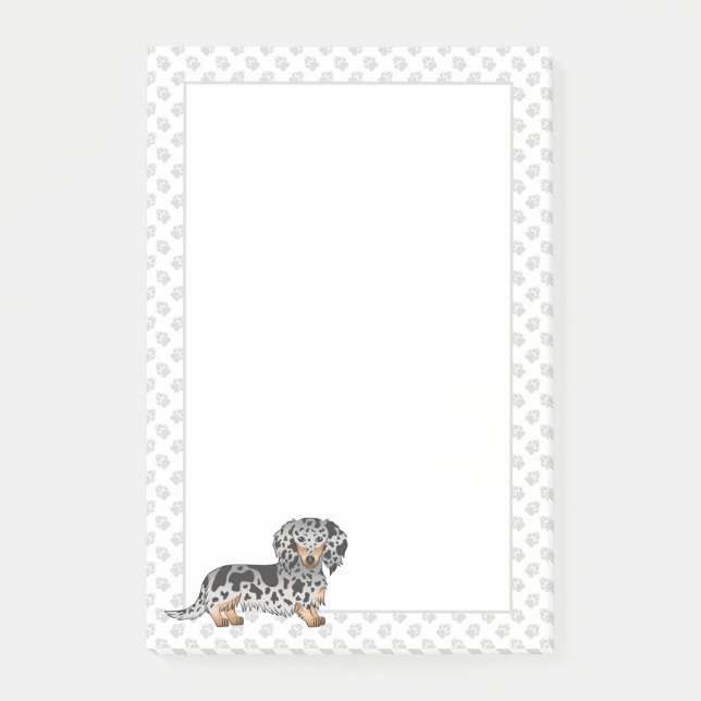 Svart Och Tanfläckig Långhårig Dachshund & Tassar Post-it Block (Framsida)