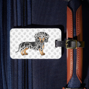 Svart Och Tanfläckig Slät Päls Dachshund & Text Bagagebricka