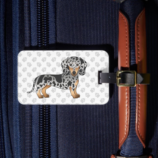 Svart Och Tanfläckig Slät Päls Dachshund & Text Bagagebricka (Framsida Insitu 4)