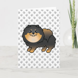 Svart och tansk pommernansk cute Tecknad hund och  Kort