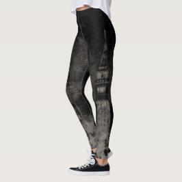 Svart och taupe slitna Skyline Venedig Italien Leggings