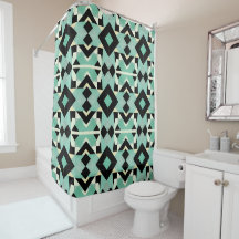 Svart och Teal Art Deco duschdraperi