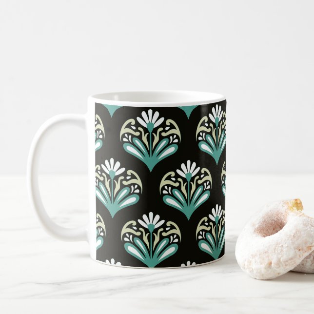 Svart och teal Art Deco Kaffemugg (Med munk)