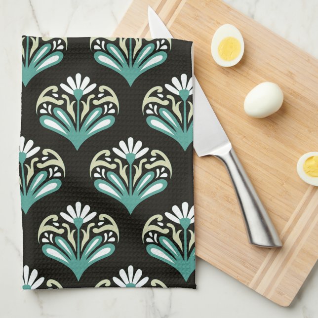 Svart och teal Art Deco Kökshandduk (Vikt i Fjärdedel)