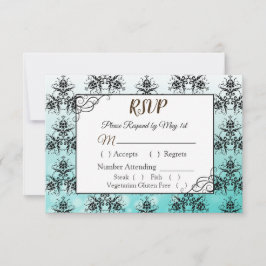 Svart och Teal Damask Wedding OSA kort