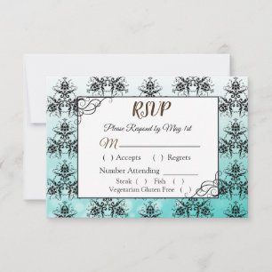 Svart och Teal Damask Wedding OSA kort