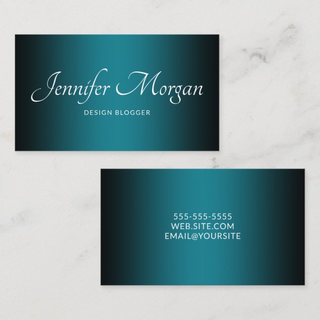 Svart och Teal Elegant Ombre Visitkort (Fram/baksida)