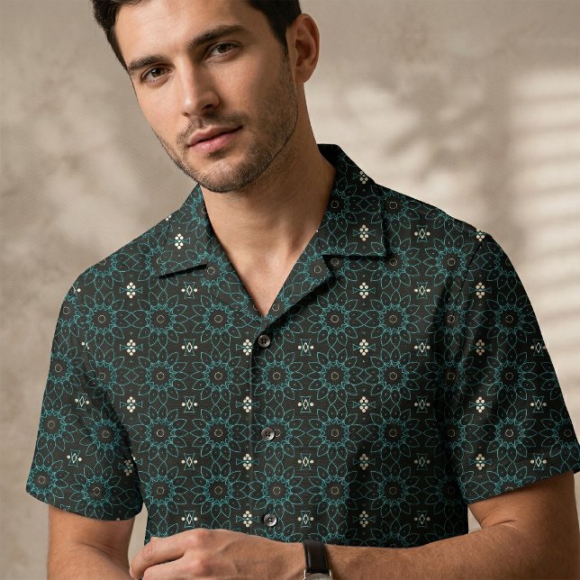 Svart och Teal Geometrisk Boho Blommig Mandala Tyg (Skapare uppladdad)