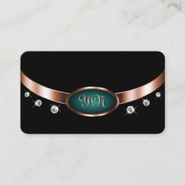 Svart och teal med Ro Guld-effekt monogrammad Visitkort