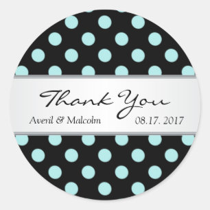 Svart och teal polka dots Bröllop Tack Runt Klistermärke