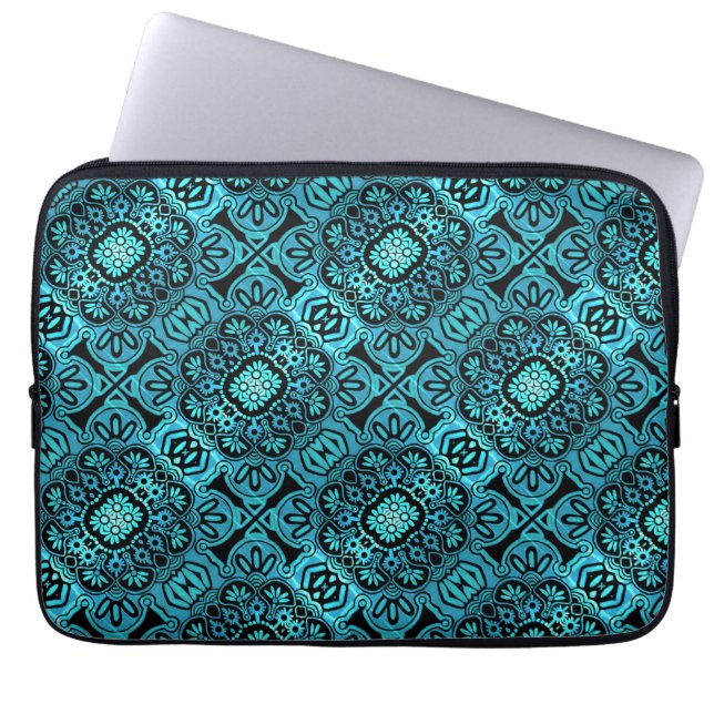 Svart och teal Tribal Laptop sleeve (Framsidan)