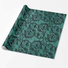 Svart och teal vintage ornamentalt mönster presentpapper