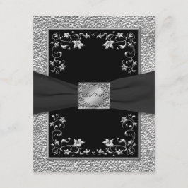 Svart och Tenn Blommig RSVP-kort OSA Kort