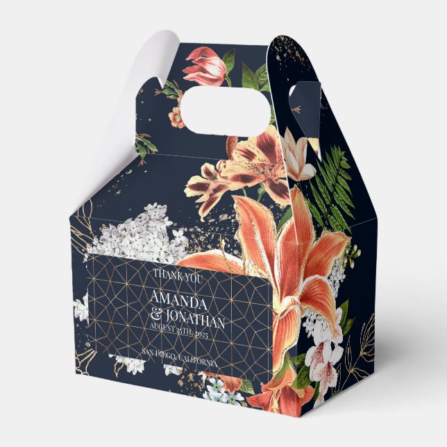 Svart och Terracotta Blommigt Bröllopor Presentaskar (Framsidan Sidan)