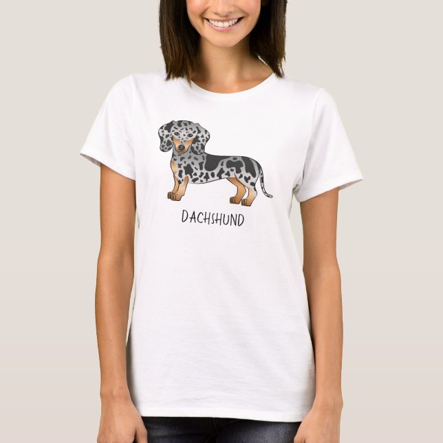 Svart och tonäpple Kort Hair Dachshund & text T Shirt (Framsida)