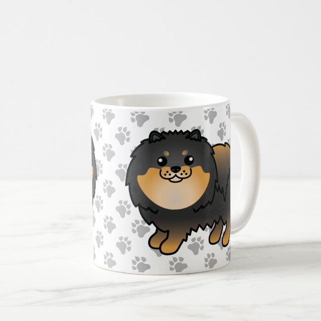 Svart och tonerisk cute Tecknad hund och Tassar Kaffemugg (Framsida höger)