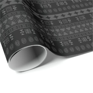 Svart och träkol Grått kulturellt utskrift Presentpapper
