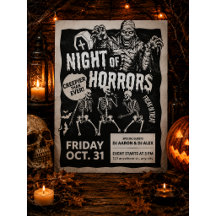 Svart och trendig vintage Halloween-inbjudan