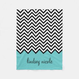 Svart och turkos Modern Chevron Anpassningsbar Mon Fleecefilt