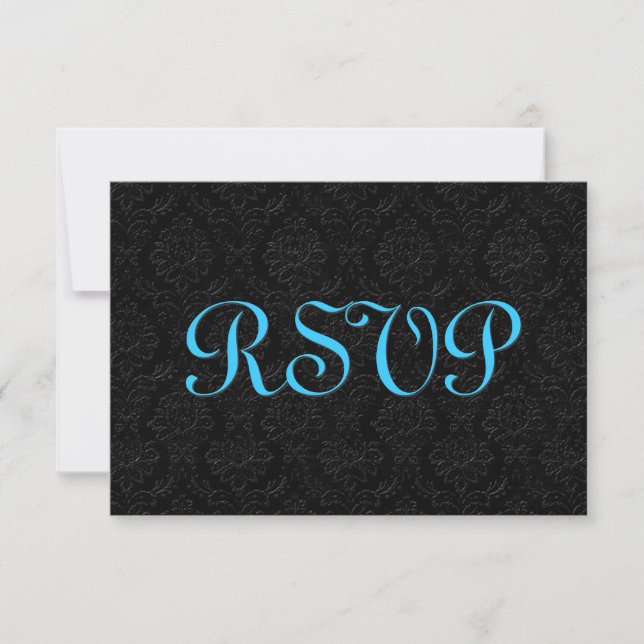 Svart och turkos OSA Damask Wedding R204 Kort (Framsida)