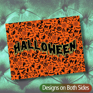 Svart och typografi av happy halloween-orange vykort
