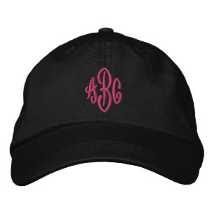 Svart och varmröd elegant kalligrafi-monogram broderad keps