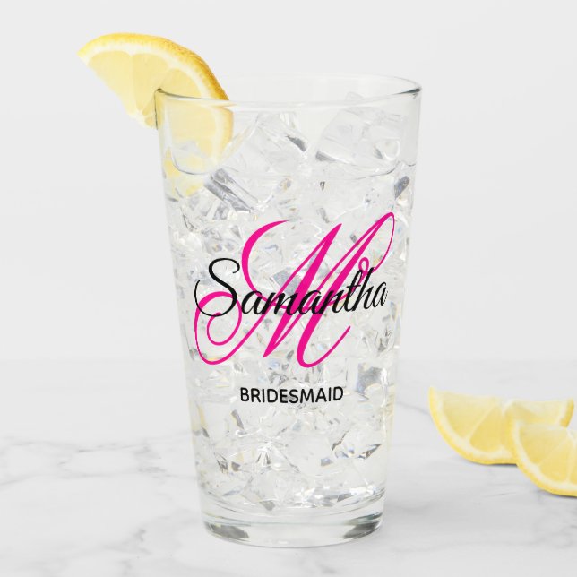 Svart och varmröd elegant monogrambrudtjänsteflick glaskopp (Framsida Ice)
