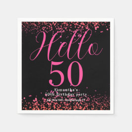 Svart och varmröd glitter 50-års födelsedag pappersservett