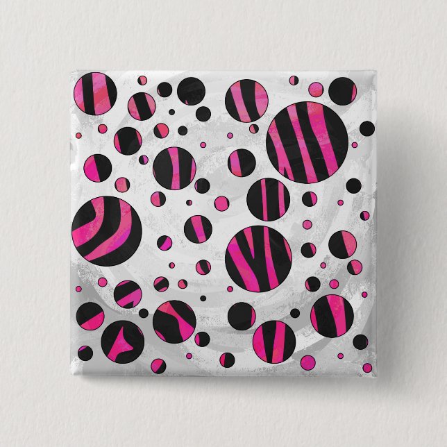 Svart och varmt rosa Piloka prickig zebra Knapp (Framsida)