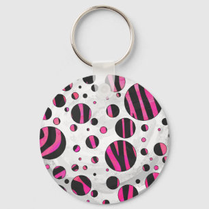 Svart och varmt rosa Piloka prickig zebra Nyckelring
