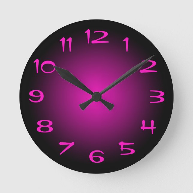 Svart och varmt rosa radial gradient rund klocka (Framsida)