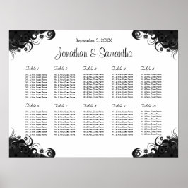 Svart och vit 10 Bröllop Bord-sittkartor Poster
