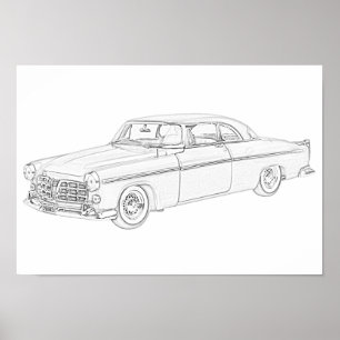 Svart och vit 1955 Chrysler 300 Pencil Teckning Poster