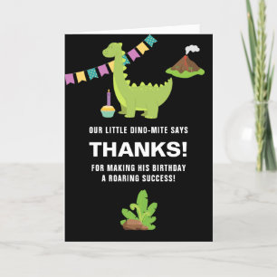 Svart och vit 1-års födelsedagsfest med dinosaurie tack kort