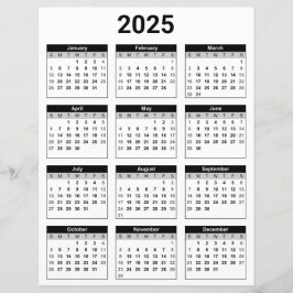 Svart och vit 2025 Årlig kalenderpappersark