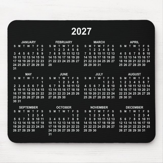Svart och vit 2027-kalender musmatta (Framsidan)