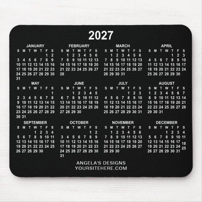 Svart och vit 2027 kalenderkampanj musmatta (Framsidan)