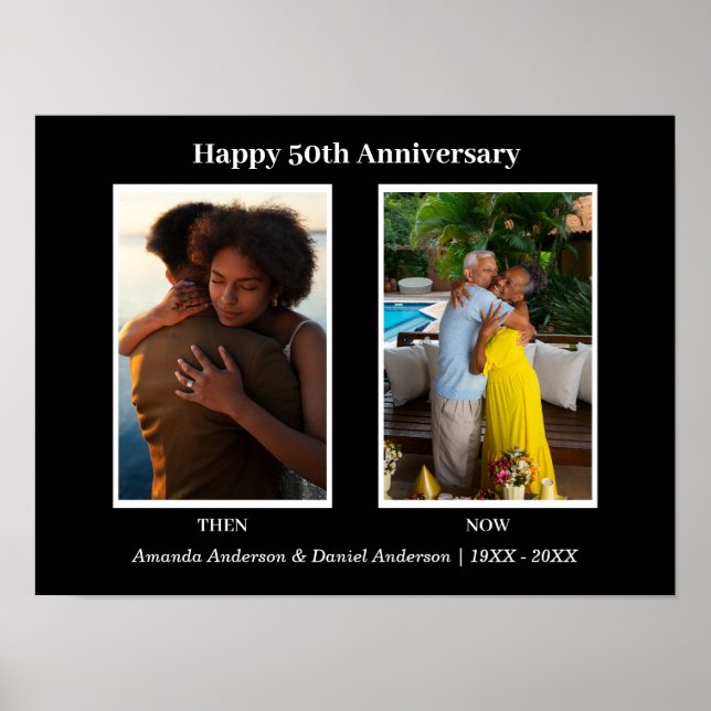 Svart och vit 2-fotocollage årsdag poster (Framsidan)