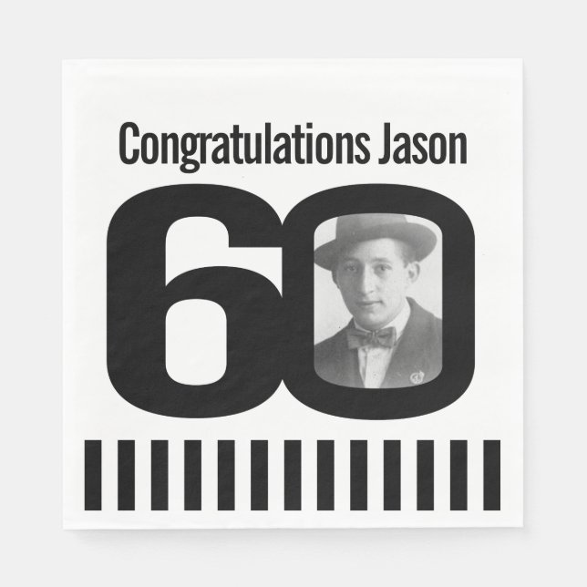 Svart och vit 60-årsfotoblöjor pappersservett (Framsidan)