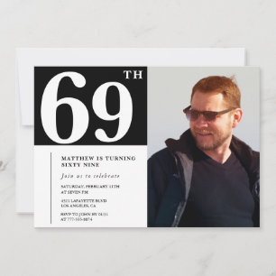 Svart och vit 69-års födelsedagsinbjudan inbjudningar