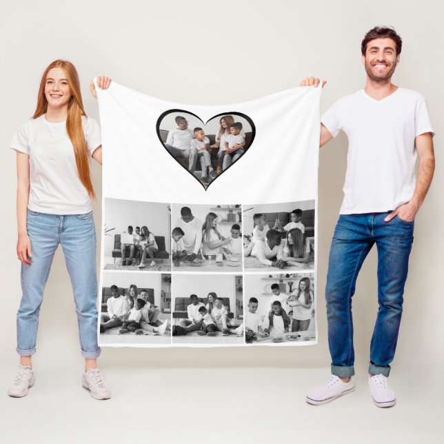 Svart och vit 7-fotokollage fleecefilt (På plats)