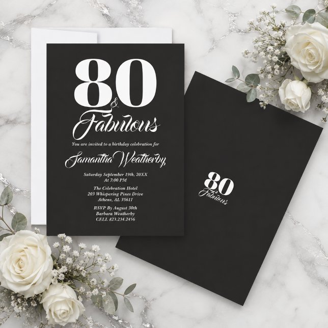 Svart och vit 80 och fantastisk typografi inbjudningar (Black and White 80 and Fabulous Typography Invitation)