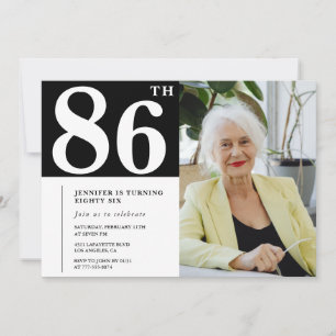 Svart och vit 86-års födelsedagsinbjudan Foto Inbjudningar