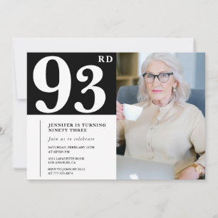 Svart och vit 93-års födelsedagsinbjudan Foto Inbjudningar