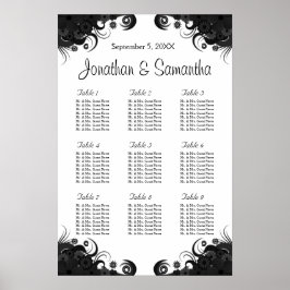 Svart och vit 9 Bröllop Bord-sittkartor Poster