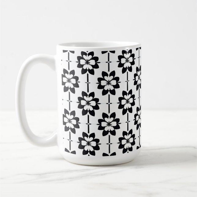 Svart och vit abstrakt blommig mönster kaffemugg (Vänster)