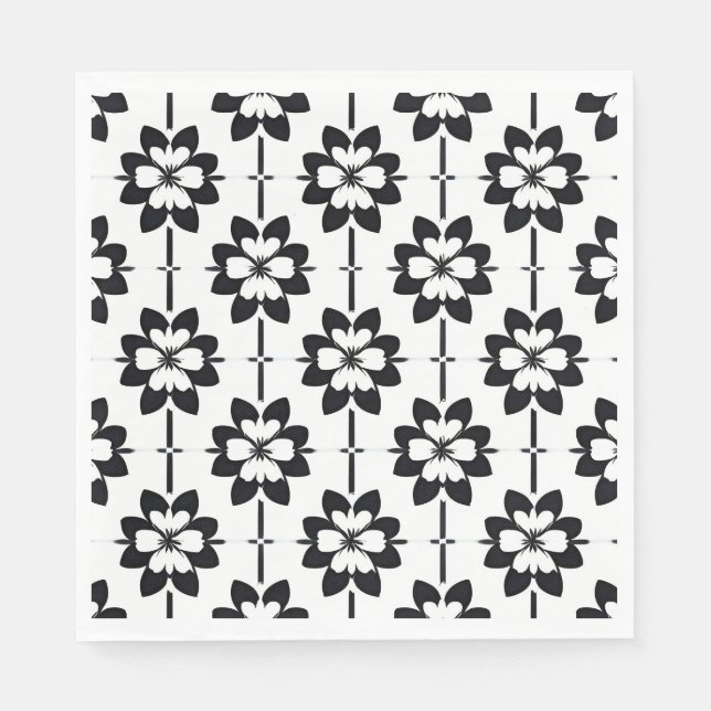 Svart och vit abstrakt blommig mönster pappersservett (Framsidan)