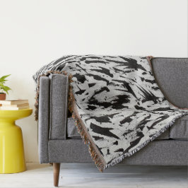 Svart och vit Abstrakt Brushstrokes Art Filt