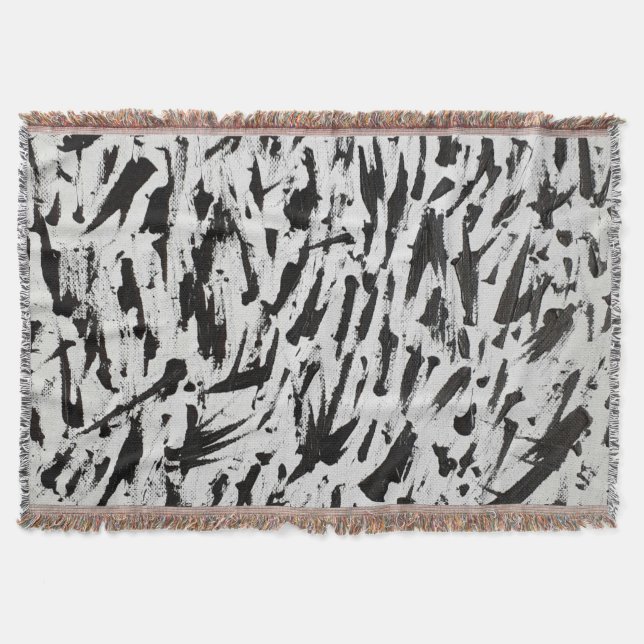 Svart och vit Abstrakt Brushstrokes Art Filt (Framsidan)